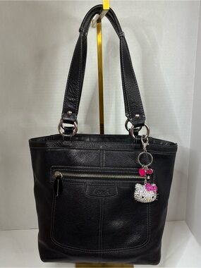 Coach Black Pebbled Leather Penelope Medium Tote Bag Zip Closure EUC